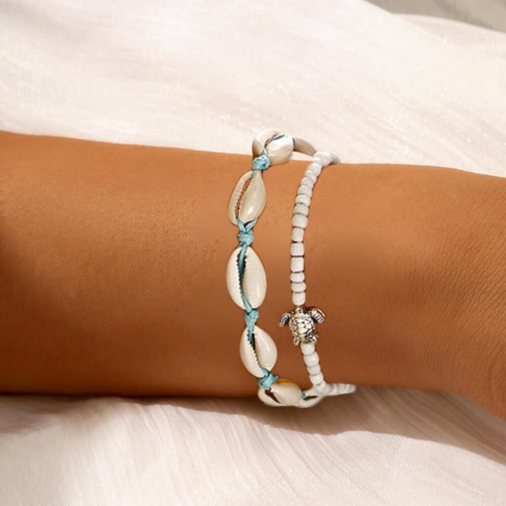 Boho Turtle Layered Shell Anklet Set Silver Ankle… - image 8